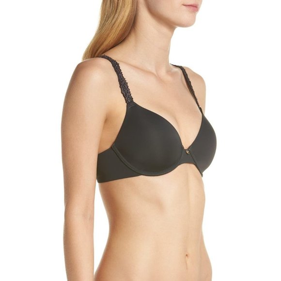 NATORI Rose Dream Custom Coverage UW T-Shirt Bra Coal Black 32C #731080 NEW - Picture 2 of 12